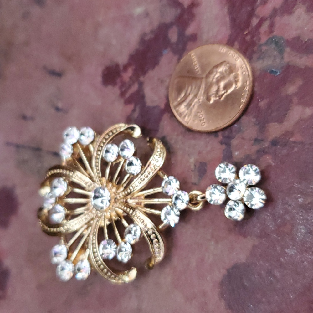 Gold Rhinestone Brooch DZ - Picture 5 of 6